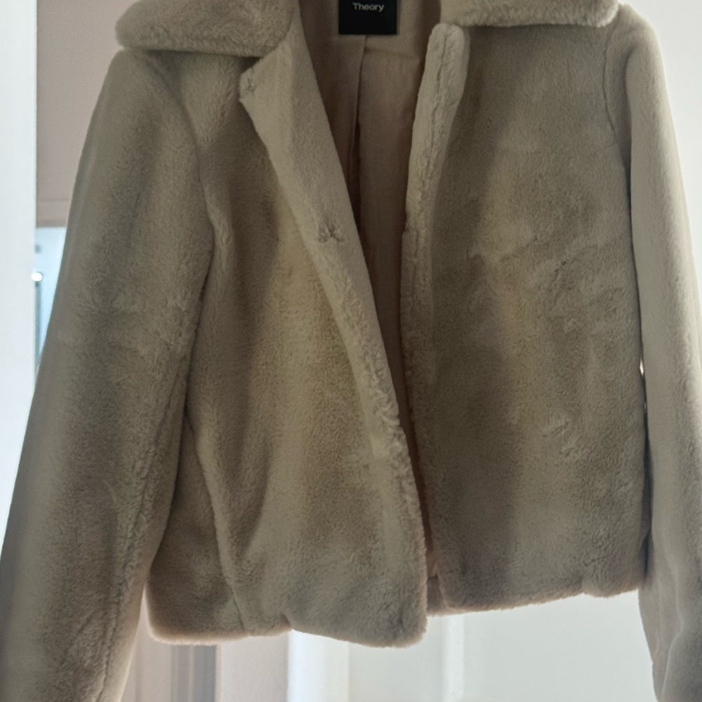 Theory Cream Teddy Jacket Plush Cozy Silhouette